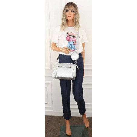 Jessica Bags Włoska Marka  Torebka Damska KUFEREK Listonoszka 289 Silver