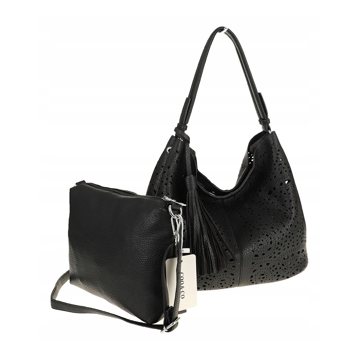 COO&CO WŁOSKA Marka  Torebka Damska Ażurowa Worek Listonoszka 14401 Black