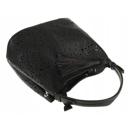 COO&CO WŁOSKA Marka  Torebka Damska Ażurowa Worek Listonoszka 14401 Black