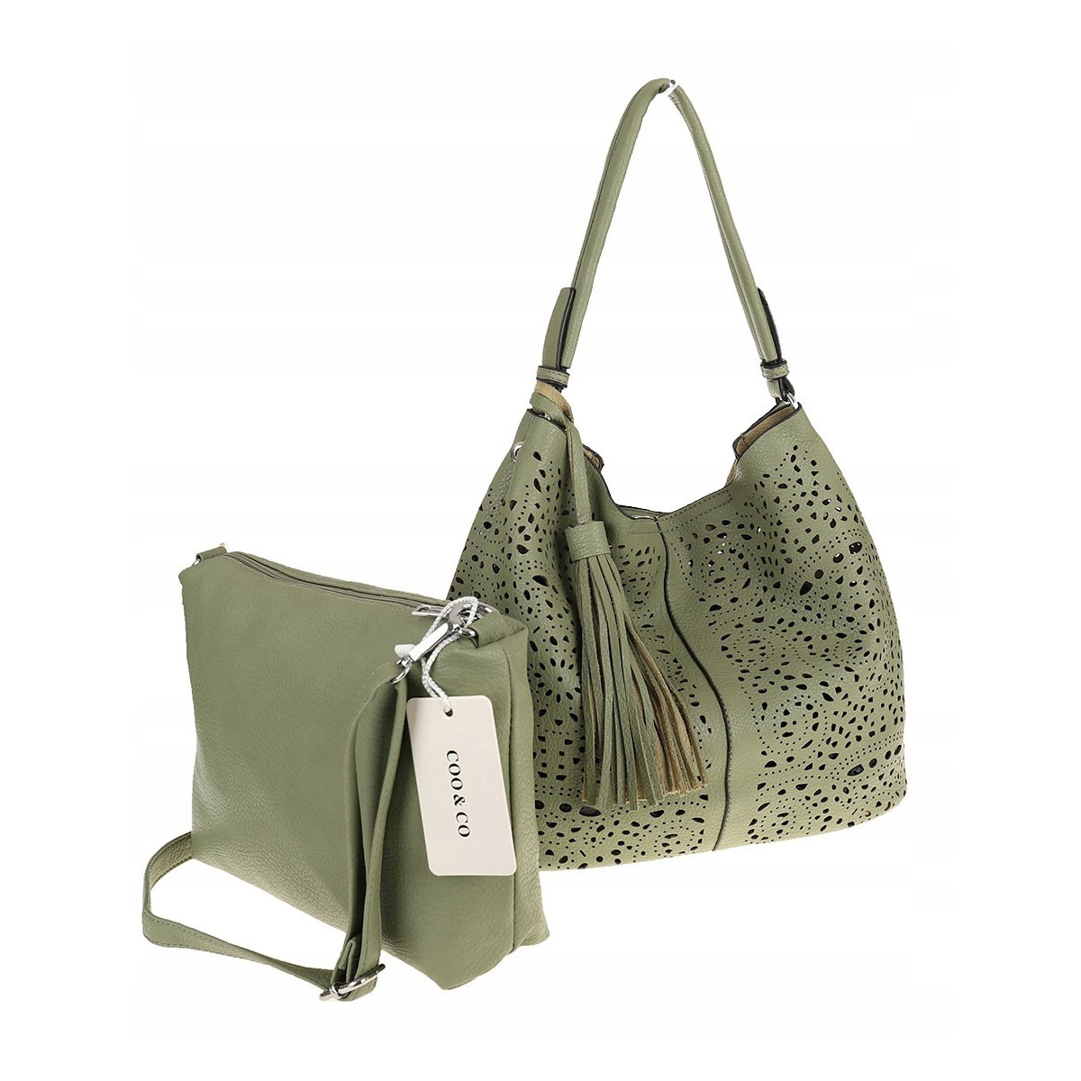 COO&CO WŁOSKA Marka  Torebka Damska Ażurowa Worek Listonoszka 14401 Green