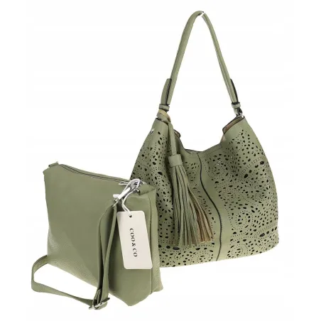 COO&CO WŁOSKA Marka  Torebka Damska Ażurowa Worek Listonoszka 14401 Green