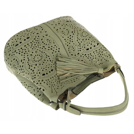 COO&CO WŁOSKA Marka  Torebka Damska Ażurowa Worek Listonoszka 14401 Green