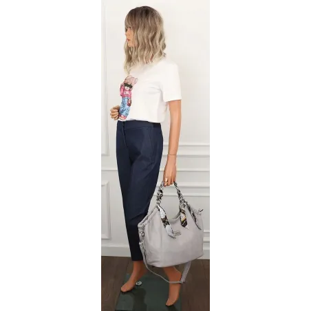 Torebka damska worek shopper A4 pojemna na ramię z łańcuszkiem CH2213 Szara