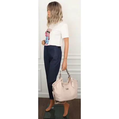 Torebka damska worek shopper A4 pojemna na ramię z łańcuszkiem CH2213 Beżowa