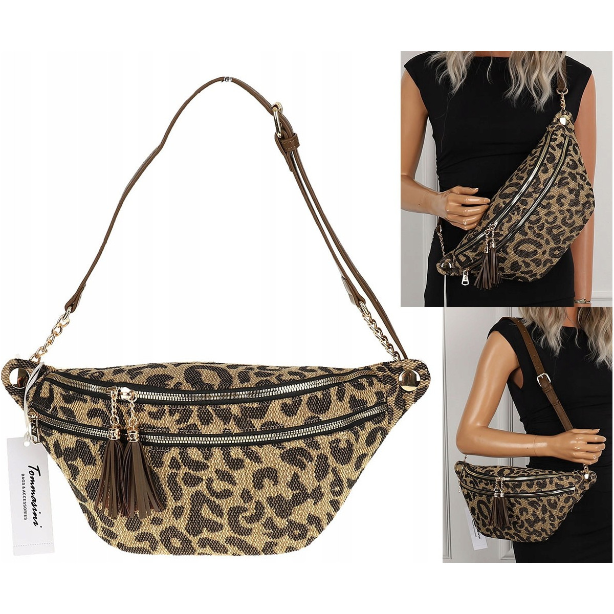 Tommasini  Torebka Damska w Panterkę Listonoszka Nerka 3660 Coffee