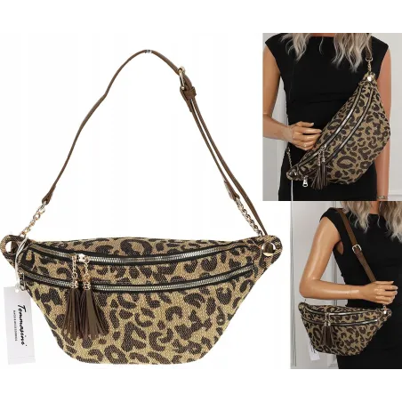 Tommasini  Torebka Damska w Panterkę Listonoszka Nerka 3660 Coffee