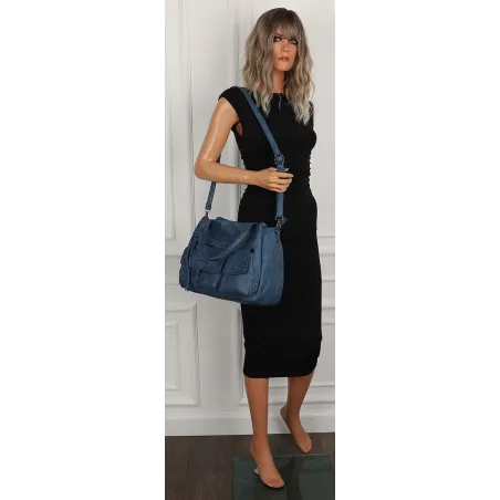 Tommasini Włoska Marka Torebka Damska Listonoszka Shopper SP92581 Niebieska