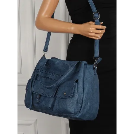 Tommasini Włoska Marka Torebka Damska Listonoszka Shopper SP92581 Niebieska