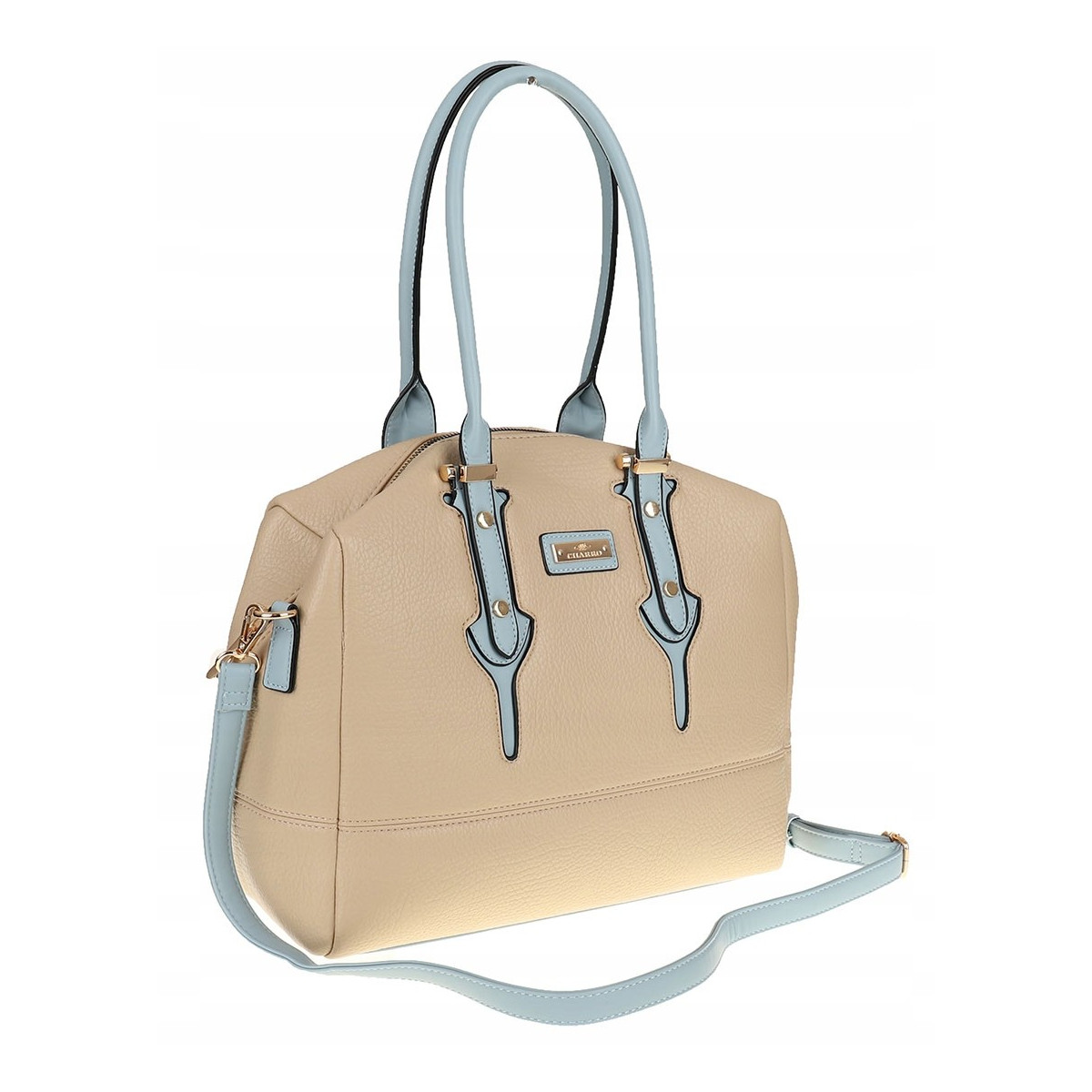 CHARRO Włoska marka Torebka Damska Beżowa Kuferek Teczka Listonoszka CH998 Khaki