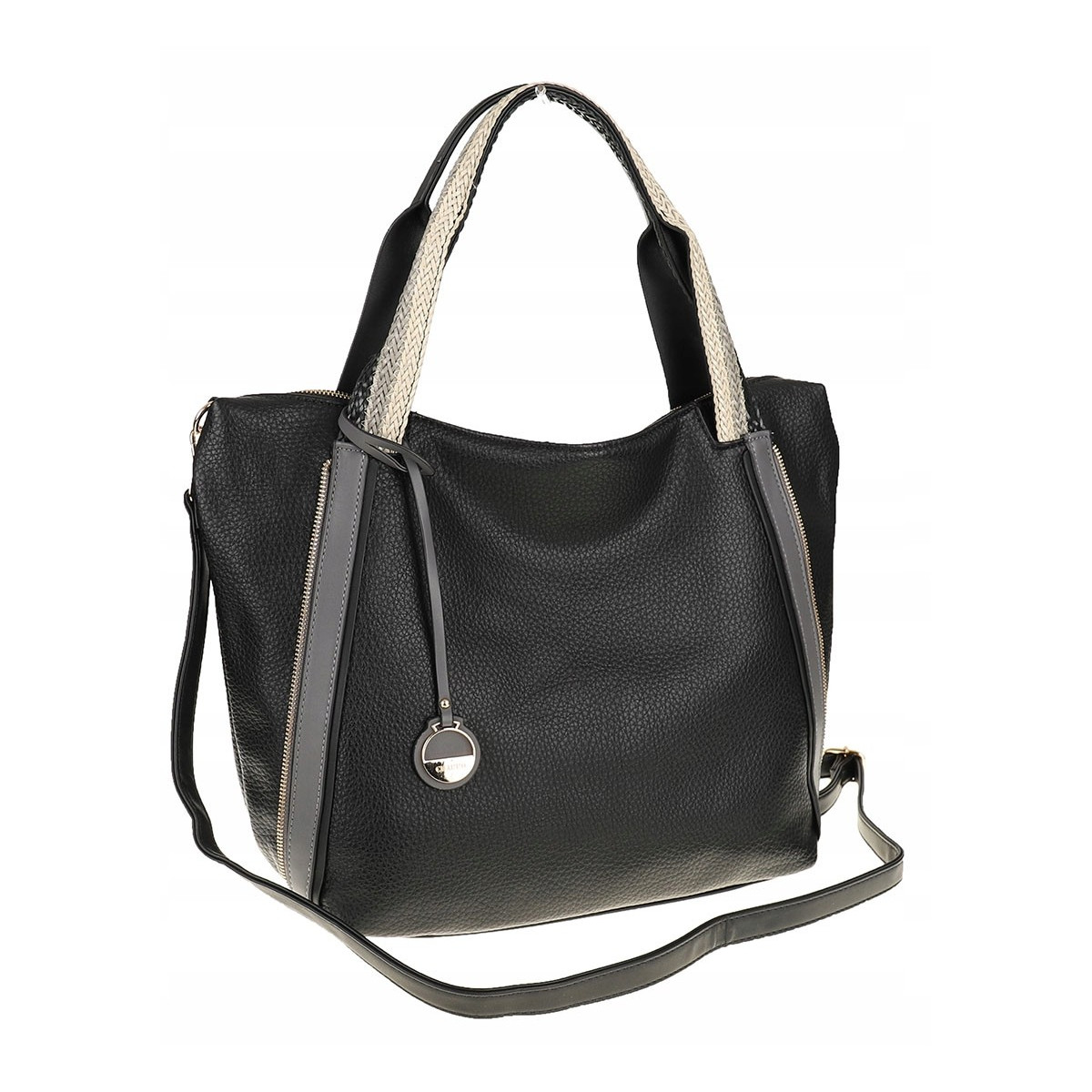 CHARRO Włoska Marka Torebka Damska Czarna Worek Listonoszka CH855633 Black