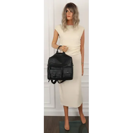 Tommasini Torebka Damska Czarna Plecak 2w1 Modna Shopperka SP92591 Black