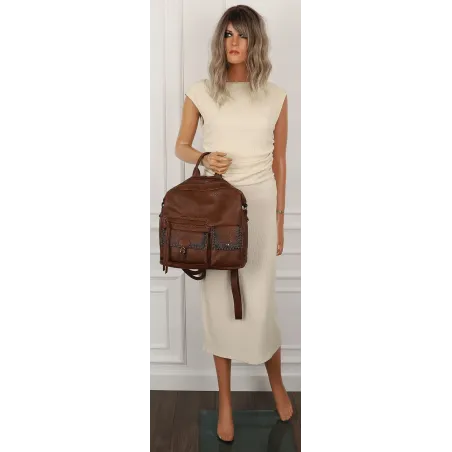 Tommasini Torebka Damska Brązowa Plecak 2w1 Shopperka Modna SP92591 Brown