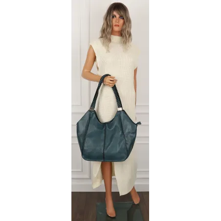 Torebka Damska na Ramię Torba Włoskiej Marki Shopper L16730 Niebieska