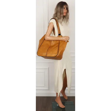 Torebka Damska na Ramię Włoskiej Marki Shopper Torba L16730 Żółta