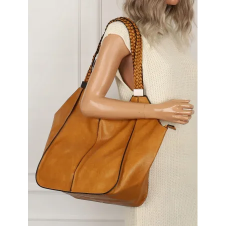 Torebka Damska na Ramię Włoskiej Marki Shopper Torba L16730 Żółta