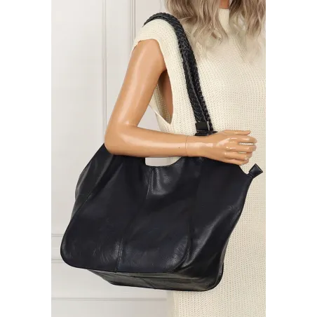 Torebka Damska Duża Miejska Włoskiej Marki Shopper L16730 Granatowa