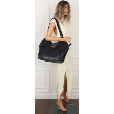 Torebka Damska Duża Miejska Włoskiej Marki Shopper L16730 Granatowa