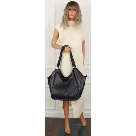 Torebka Damska Duża Miejska Włoskiej Marki Shopper L16730 Granatowa