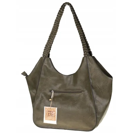 Torebka Damska na Ramię Włoskiej Marki Modna Shopper L16730 Zielona