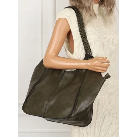 Torebka Damska na Ramię Włoskiej Marki Modna Shopper L16730 Zielona