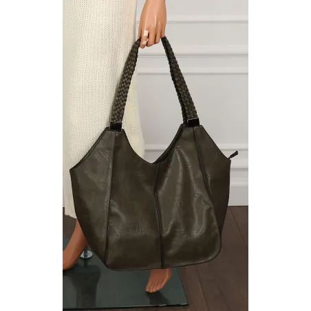 Torebka Damska na Ramię Włoskiej Marki Modna Shopper L16730 Zielona