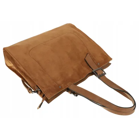 Torebka damska Duża Shopperka A4 zamsz modna MC439 Brązowa