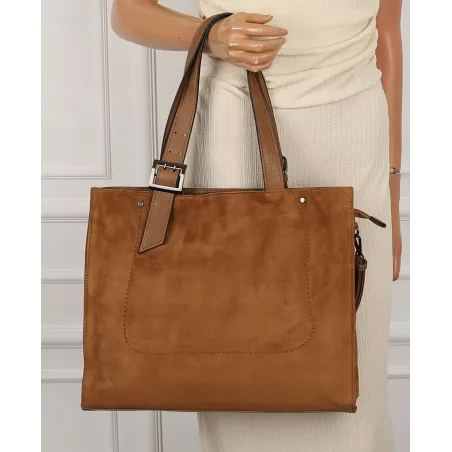 Torebka damska Duża Shopperka A4 zamsz modna MC439 Brązowa