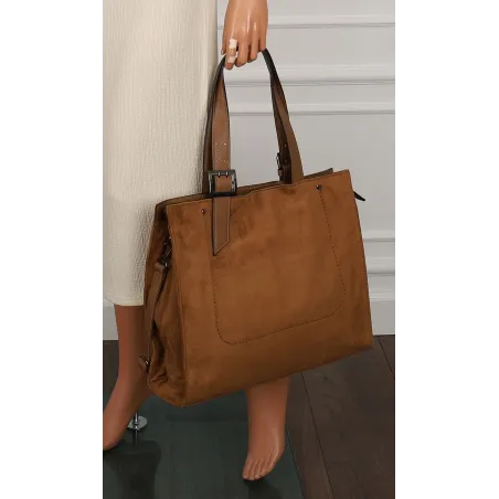 Torebka damska Duża Shopperka A4 zamsz modna MC439 Brązowa