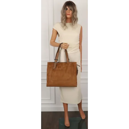 Torebka damska Duża Shopperka A4 zamsz modna MC439 Brązowa