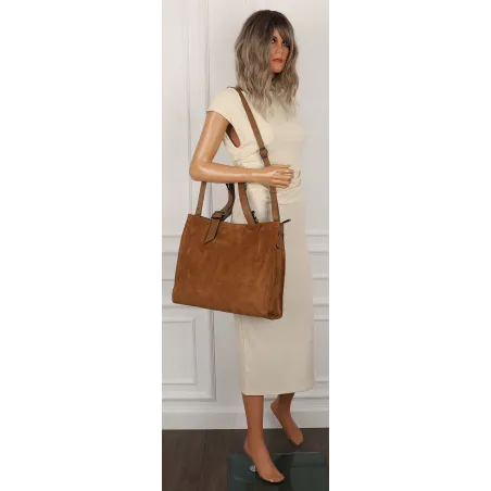 Torebka damska Duża Shopperka A4 zamsz modna MC439 Brązowa