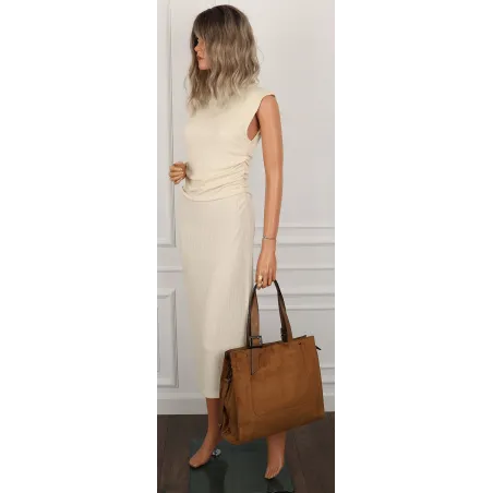 Torebka damska Duża Shopperka A4 zamsz modna MC439 Brązowa