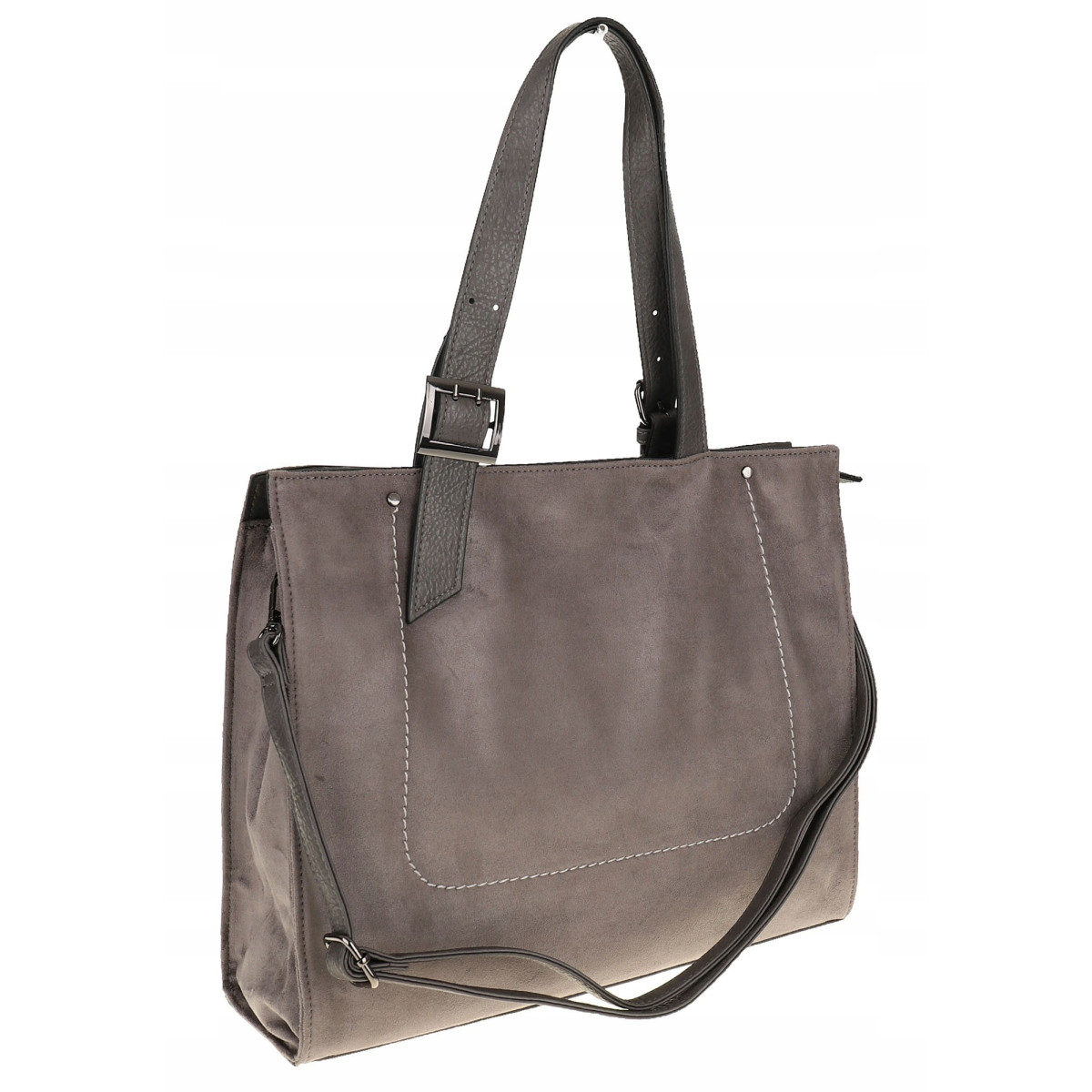 Maria C. Włoska Marka Torebka damska Duża Shopperka A4 zamsz MC439 Grey
