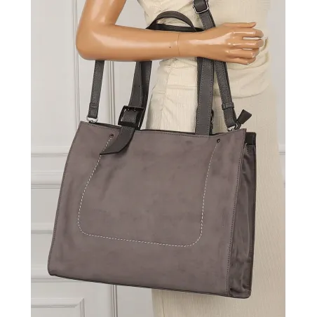 Maria C. Włoska Marka Torebka damska Duża Shopperka A4 zamsz MC439 Grey