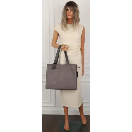 Maria C. Włoska Marka Torebka damska Duża Shopperka A4 zamsz MC439 Grey