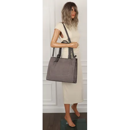 Maria C. Włoska Marka Torebka damska Duża Shopperka A4 zamsz MC439 Grey