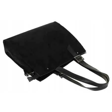 Maria C. Włoska Marka Torebka damska Duża Shopperka A4 zamsz MC439 Black