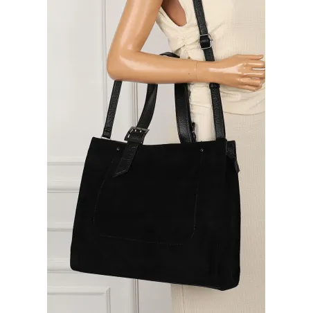 Maria C. Włoska Marka Torebka damska Duża Shopperka A4 zamsz MC439 Black