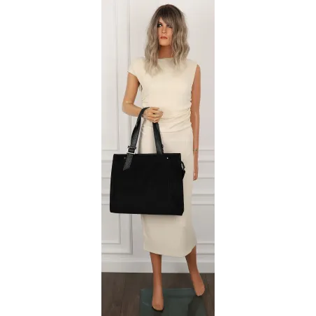 Maria C. Włoska Marka Torebka damska Duża Shopperka A4 zamsz MC439 Black