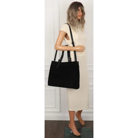 Maria C. Włoska Marka Torebka damska Duża Shopperka A4 zamsz MC439 Black