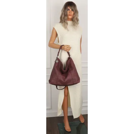 Tommasini Torebka Damska Włoskiej Marki Listonoszka Shopper 35101 Winered