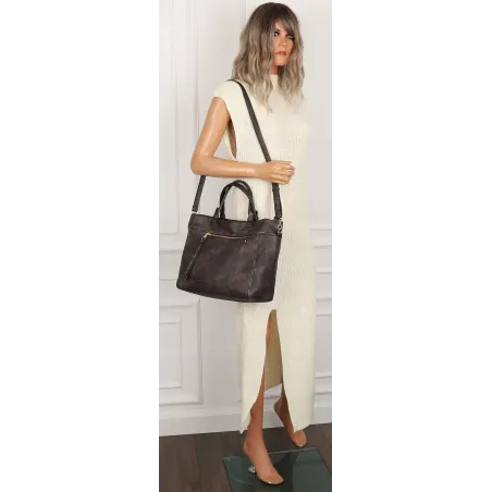 Tommasini Torebka Damska Włoskiej Marki Listonoszka Shopperka 6167 Brązowa Coffee