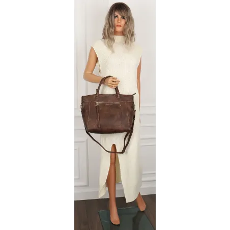 Tommasini Torebka Damska Włoskiej Marki Listonoszka Shopperka 6167 Brązowa