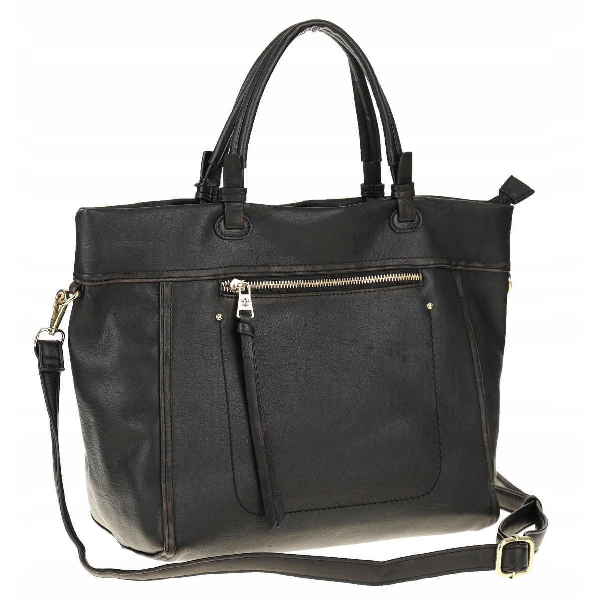 Tommasini Torebka Damska Włoskiej Marki Listonoszka Shopperka 6167 Czarna