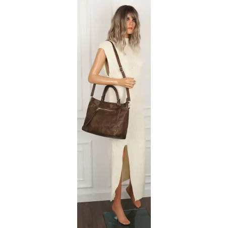 Tommasini Torebka Damska Włoskiej Marki Listonoszka Shopperka 6167 Brązowa