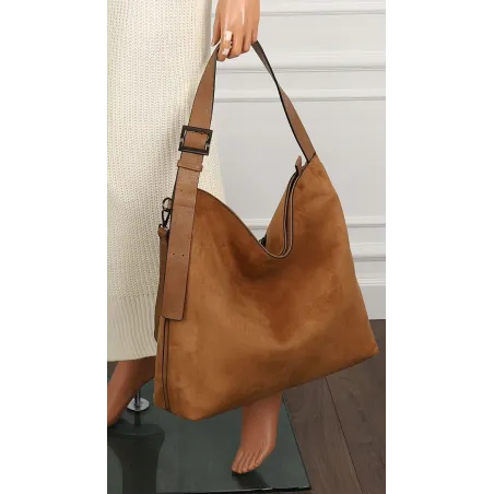 Maria C. Torebka damska Duża Shopperka Worek Listonoszka zamsz MC440 Brązowa