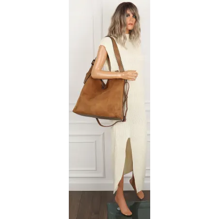 Maria C. Torebka damska Duża Shopperka Worek Listonoszka zamsz MC440 Brązowa