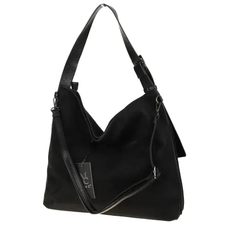 Maria C. Torebka damska Duża Shopperka Worek Listonoszka zamsz MC440 Czarna