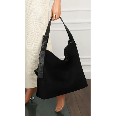 Maria C. Torebka damska Duża Shopperka Worek Listonoszka zamsz MC440 Czarna