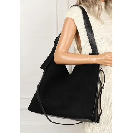 Maria C. Torebka damska Duża Shopperka Worek Listonoszka zamsz MC440 Czarna