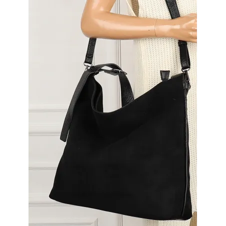 Maria C. Torebka damska Duża Shopperka Worek Listonoszka zamsz MC440 Czarna